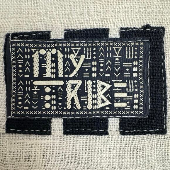 Joy Burton My Tribe Linen Boxy Top Abstract Tribal Pocket Women’s Medium Artsy - Picture 5 of 7